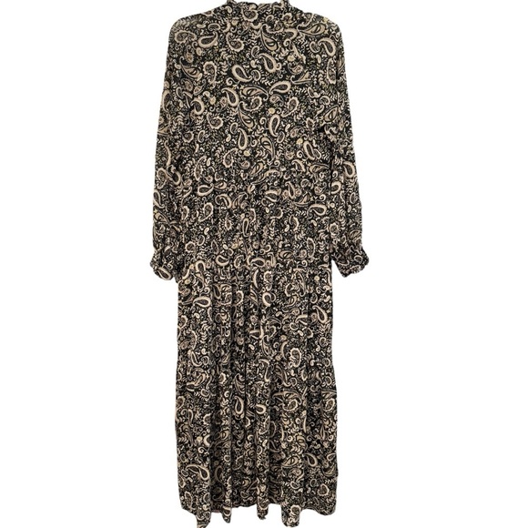 🌿 Lucky Brand Paisley Maxi Dress M Boho Black Long Sleeve Lined Flowy - Picture 4 of 8
